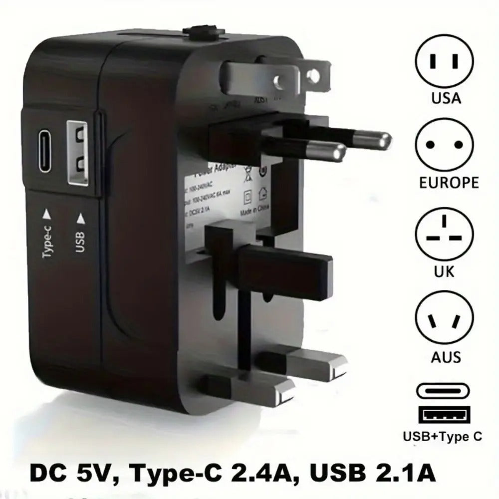 Universal Travel Adapter International All in One PD20W & QC18W Power Plug Wall Charger USB C Charging Ports for USA EU UK AU