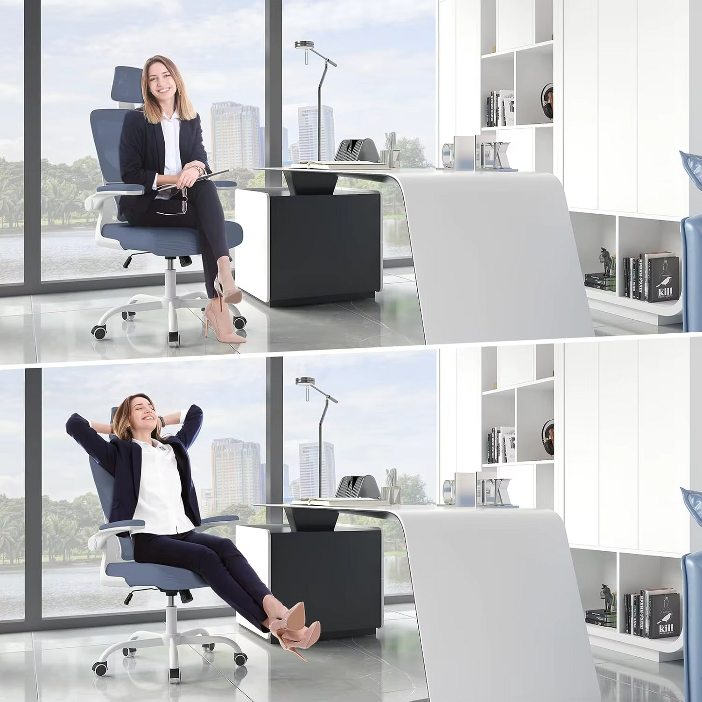 Ergonomic Office Chair with Lumbar Support, Home Office Desk Computer Chairs Adjustable Headrest and Flip-up Armrests