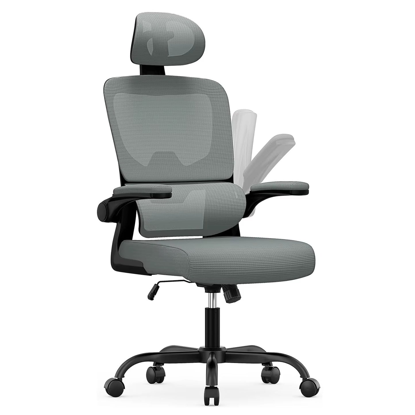 Ergonomic Office Chair with Lumbar Support, Home Office Desk Computer Chairs Adjustable Headrest and Flip-up Armrests