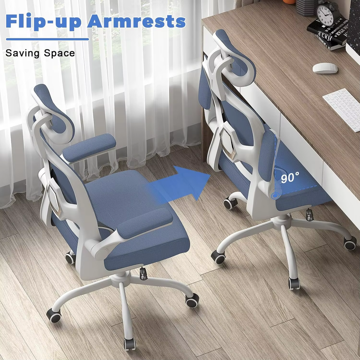 Ergonomic Office Chair with Lumbar Support, Home Office Desk Computer Chairs Adjustable Headrest and Flip-up Armrests