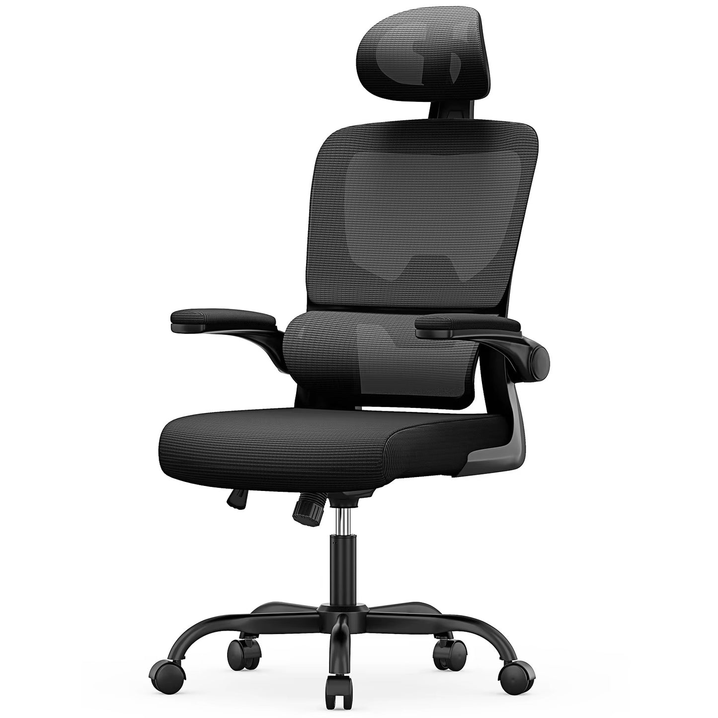 Ergonomic Office Chair with Lumbar Support, Home Office Desk Computer Chairs Adjustable Headrest and Flip-up Armrests