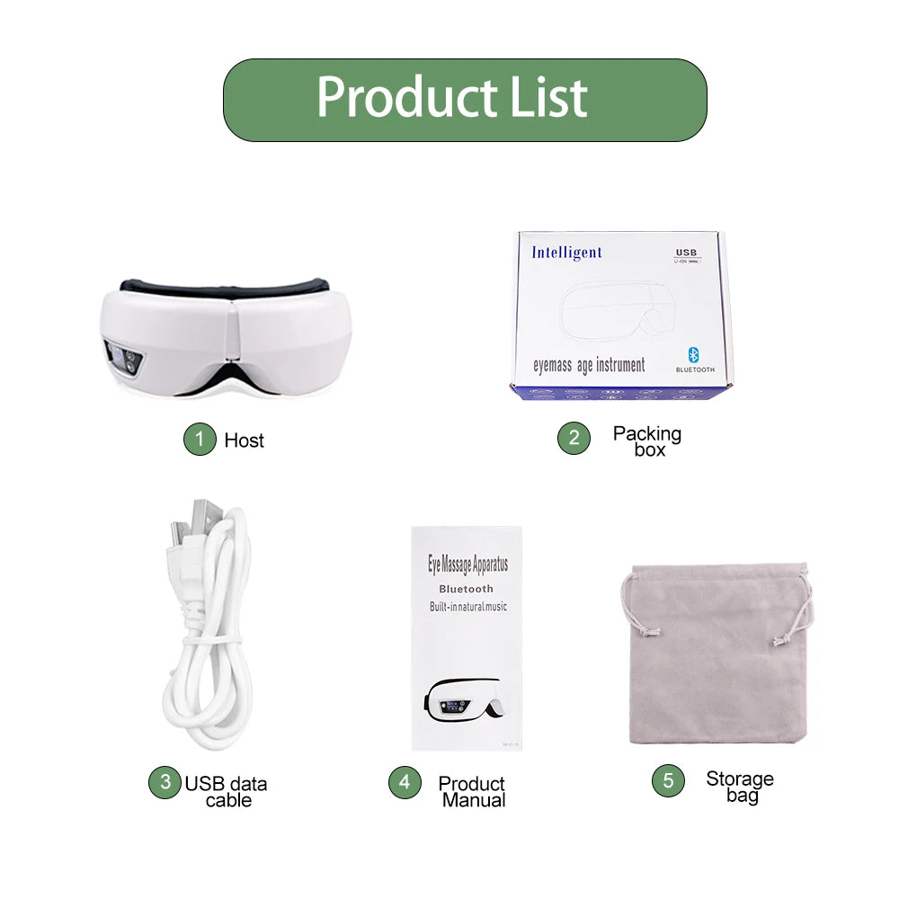 6D Smart Bluetooth Music Eye Massager Vibration Airbag Compress