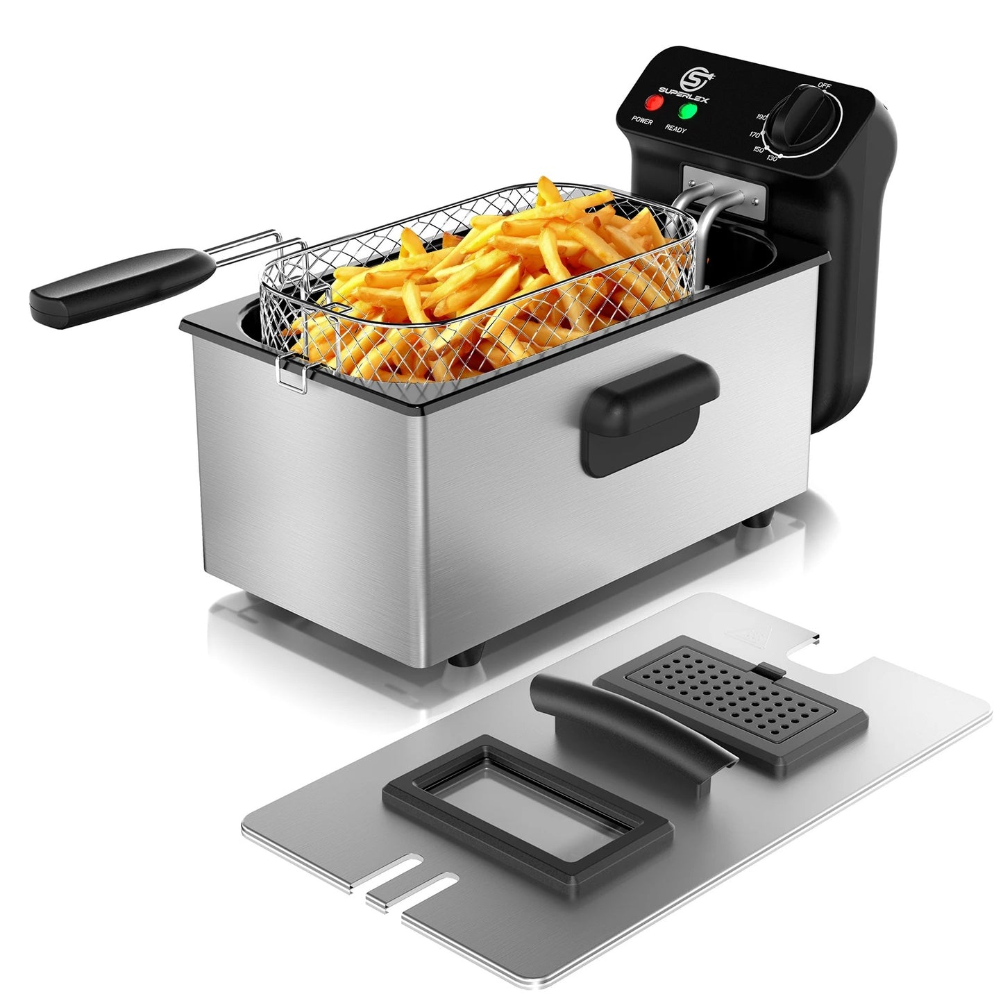 SUPERLEX Electric Deep Fryer 1L For Home Temperature Control Visual Window Removable Oil Tank Easy‑Clean Fried Chicken Fries Pot