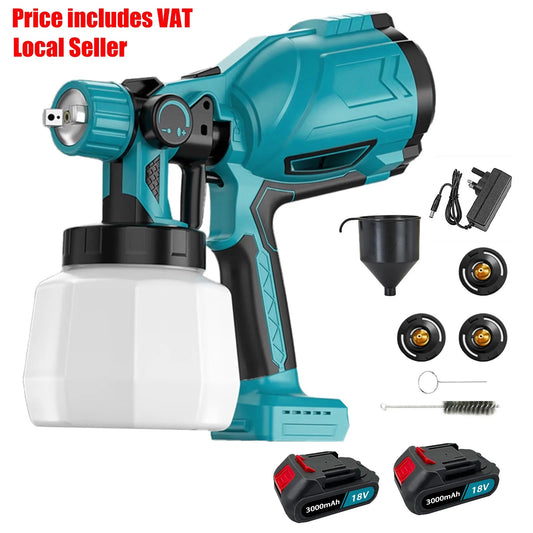 1000ML Cordless Electric Paint Sprayer with 2x3.0Ah Battery and Nozzles replace for Makita 18V Battery HVLP Spray Gun