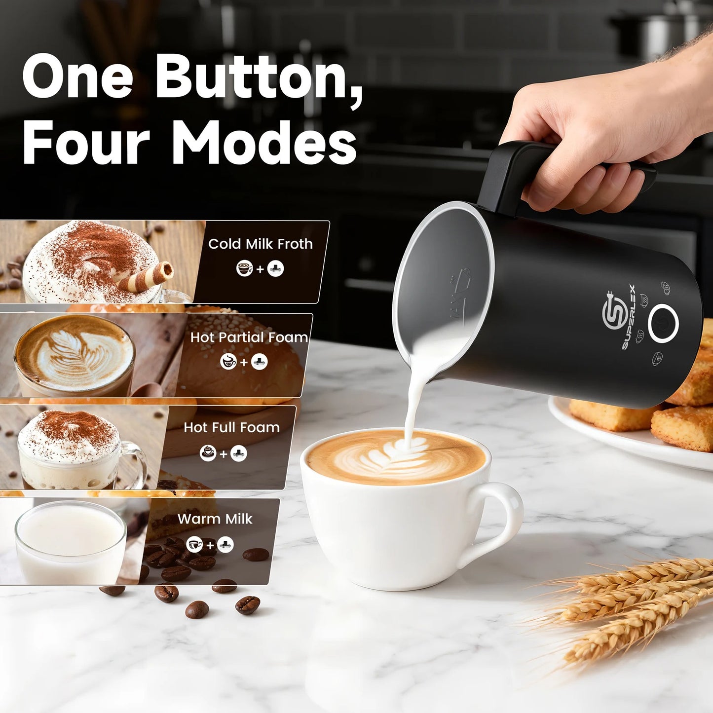 SUPERLEX 500W Electric Milk Frother 4in1 Milk Foamer for Cappuccino Coffee Latte Mixer heater Warmer Double Layer Insulation NEW