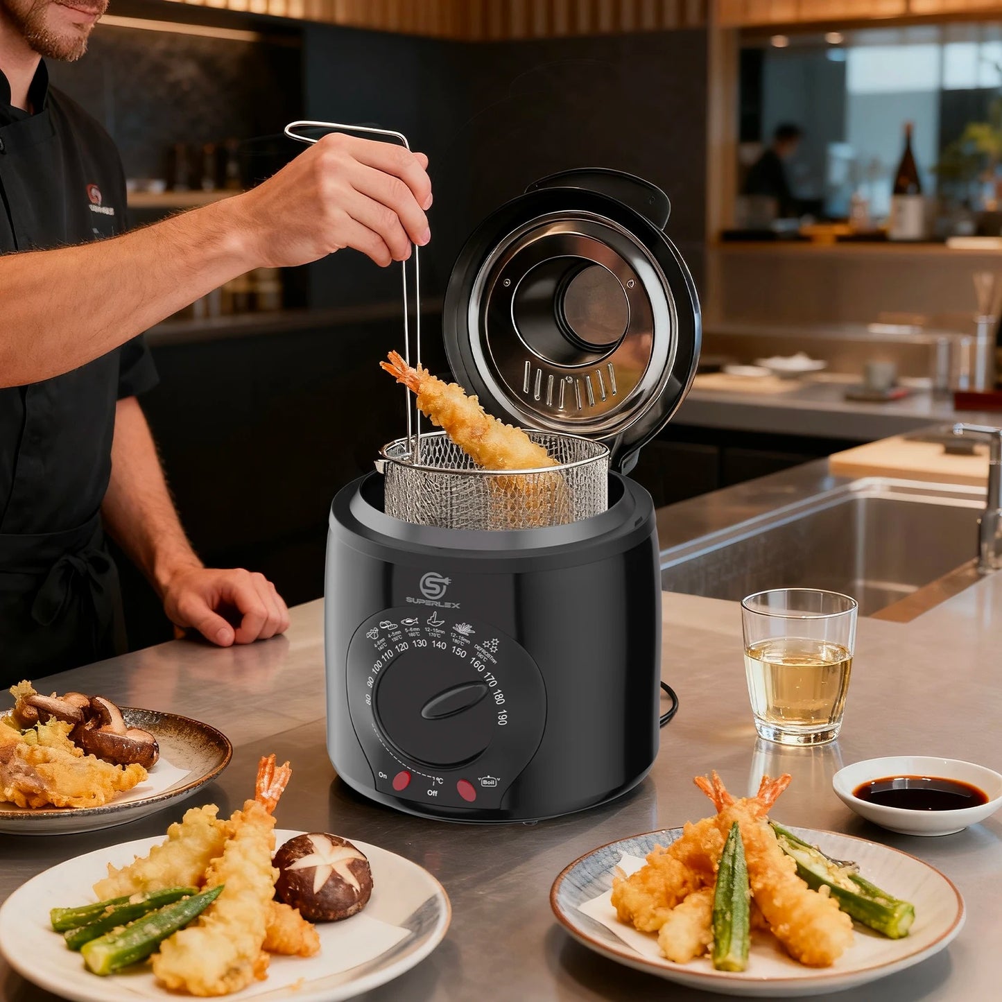SUPERLEX Electric Deep Fryer 1L For Home Temperature Control Visual Window Removable Oil Tank Easy‑Clean Fried Chicken Fries Pot