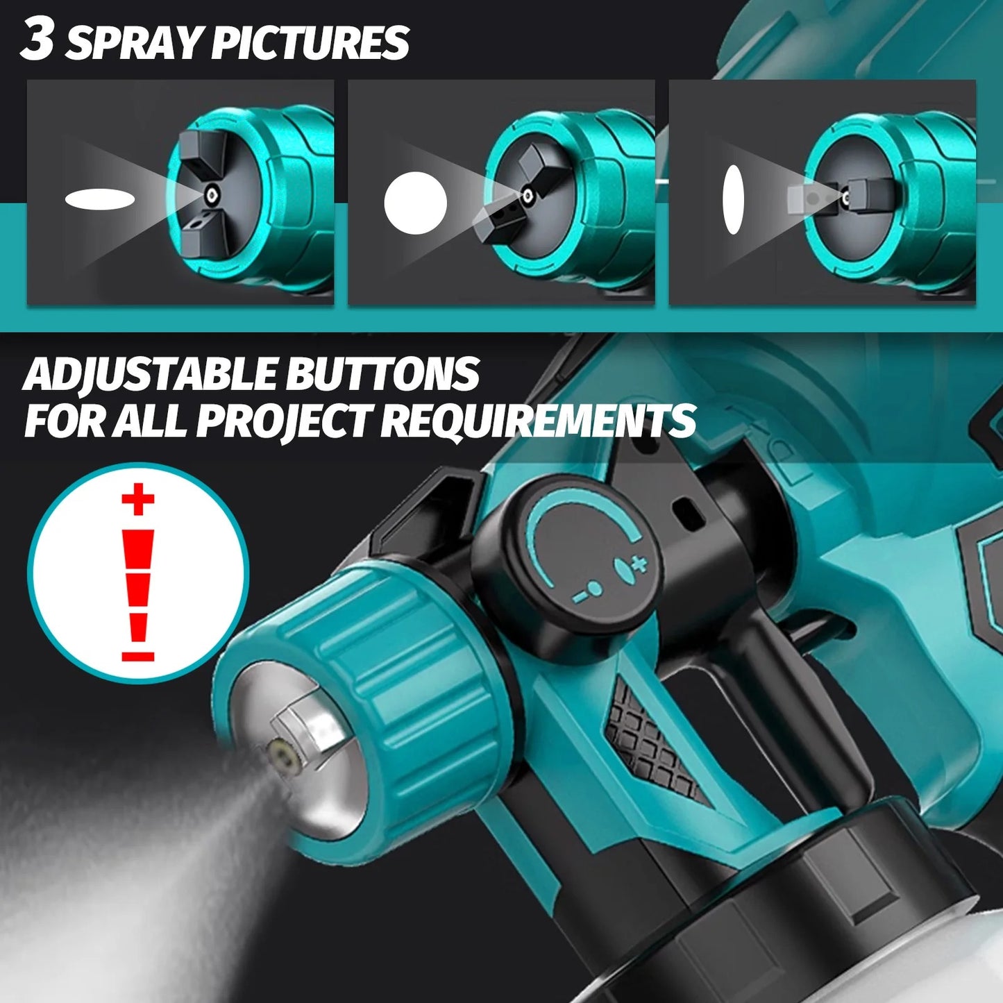 1000ML Cordless Electric Paint Sprayer with 2x3.0Ah Battery and Nozzles replace for Makita 18V Battery HVLP Spray Gun