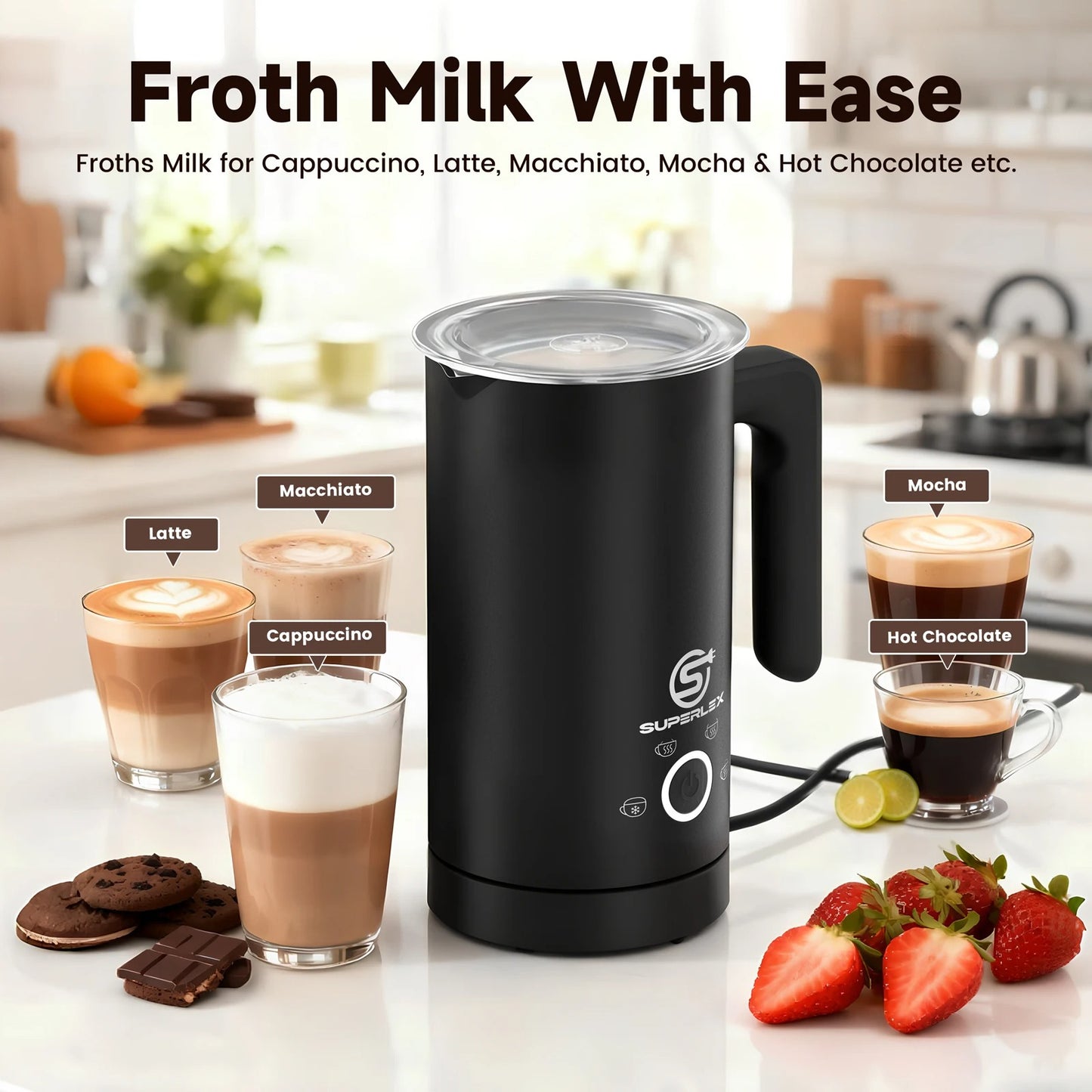 SUPERLEX 500W Electric Milk Frother 4in1 Milk Foamer for Cappuccino Coffee Latte Mixer heater Warmer Double Layer Insulation NEW