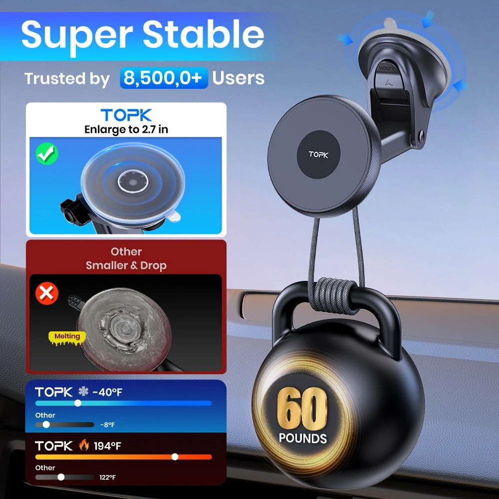 TOPK Magnetic Car Phone Holder Mount For Magsafe IPhone15 Pro Max Single-Hand Operation Metal Hook Magnetic Phone Holder for Car