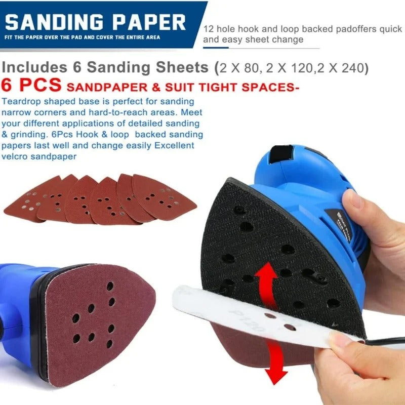 130W Detail Sander Handheld Electric Sander Palm Sander Mouse Sander Small Sanding Machine for Wood Wall Sanding Polishing