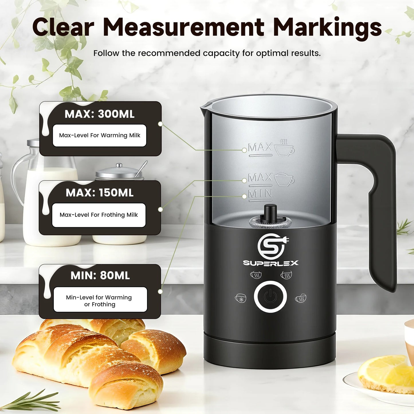 SUPERLEX 500W Electric Milk Frother 4in1 Milk Foamer for Cappuccino Coffee Latte Mixer heater Warmer Double Layer Insulation NEW