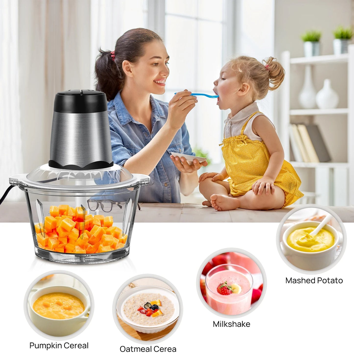 2L Electric Food Chopper Vegetable Chopper Small Food Processor Meat Grinder Mixer Electric Dicer with 2 Speeds Meat Mincer