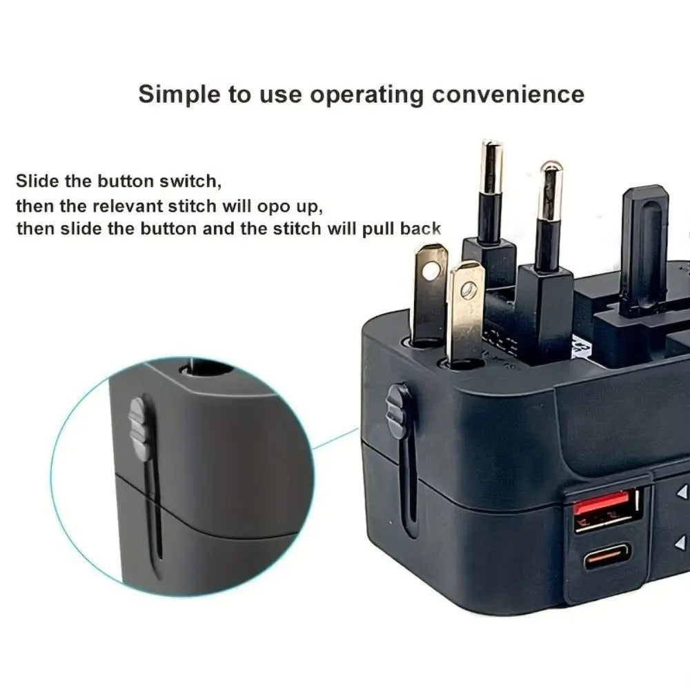 Universal Travel Adapter International All in One PD20W & QC18W Power Plug Wall Charger USB C Charging Ports for USA EU UK AU