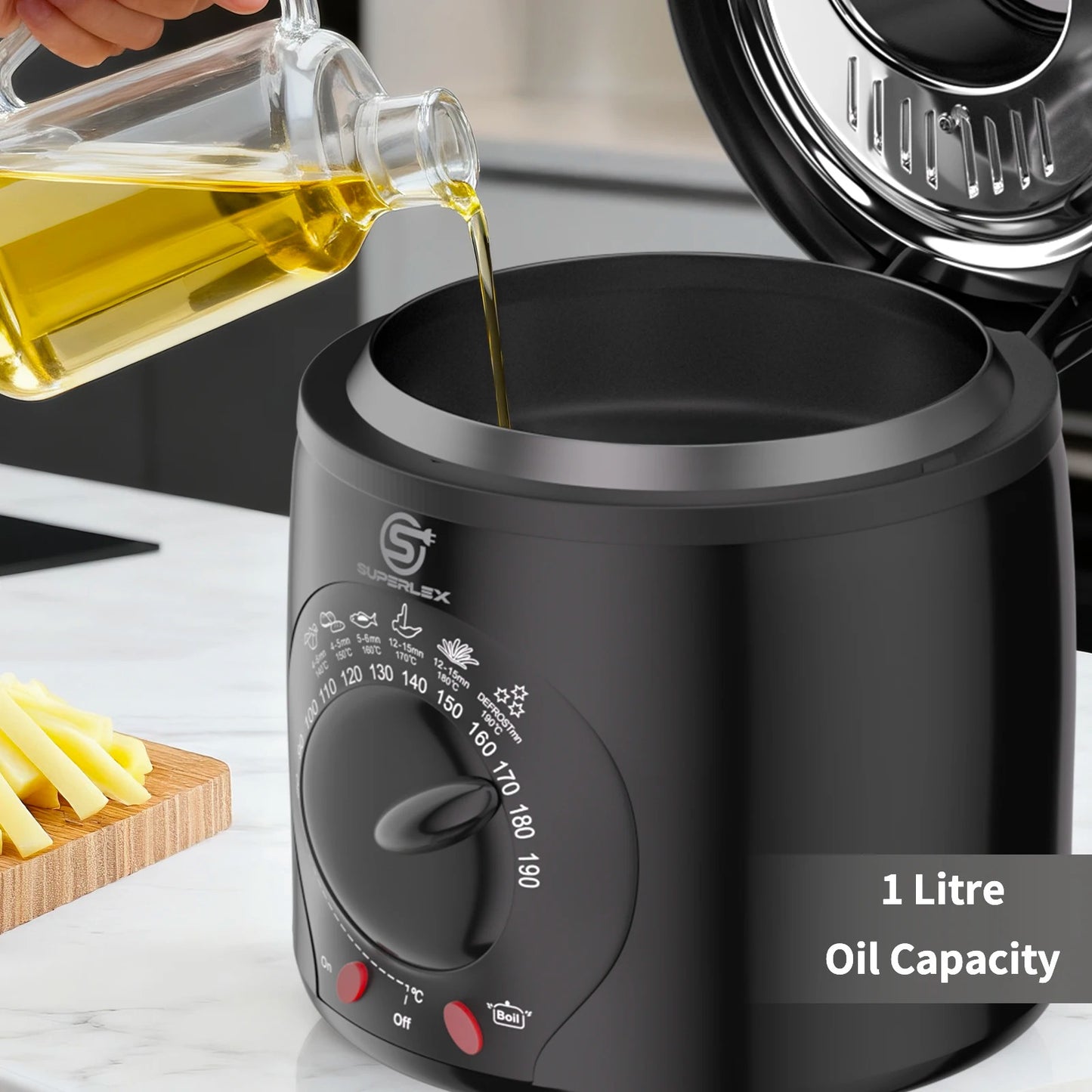 SUPERLEX Electric Deep Fryer 1L For Home Temperature Control Visual Window Removable Oil Tank Easy‑Clean Fried Chicken Fries Pot
