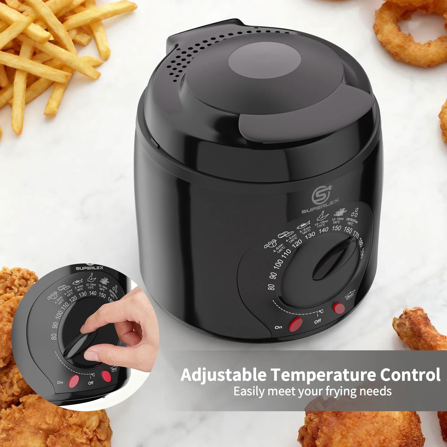SUPERLEX Electric Deep Fryer 1L For Home Temperature Control Visual Window Removable Oil Tank Easy‑Clean Fried Chicken Fries Pot