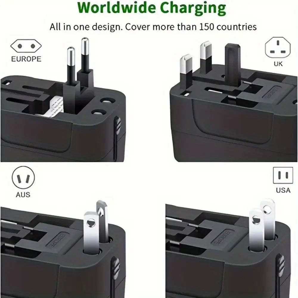 Universal Travel Adapter International All in One PD20W & QC18W Power Plug Wall Charger USB C Charging Ports for USA EU UK AU