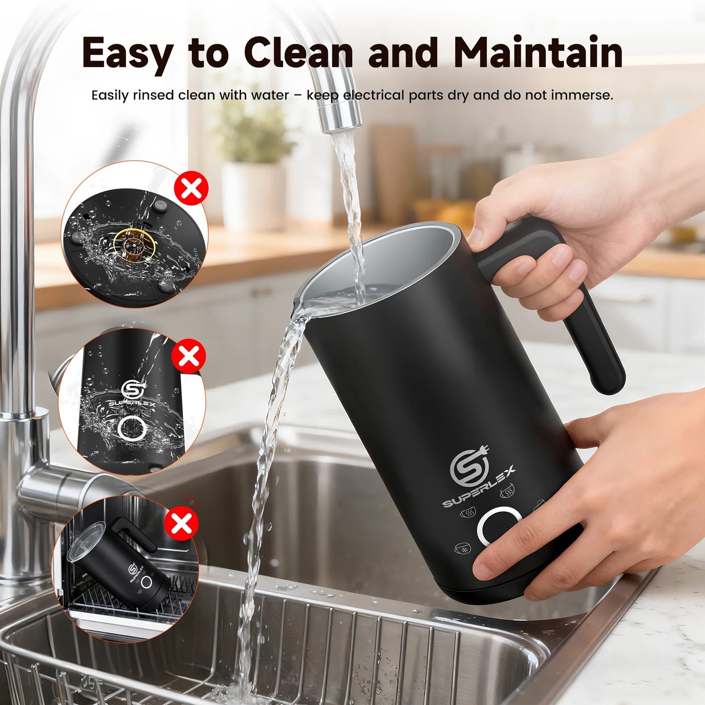 SUPERLEX 500W Electric Milk Frother 4in1 Milk Foamer for Cappuccino Coffee Latte Mixer heater Warmer Double Layer Insulation NEW