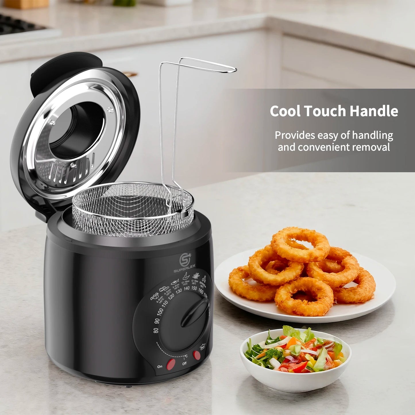 SUPERLEX Electric Deep Fryer 1L For Home Temperature Control Visual Window Removable Oil Tank Easy‑Clean Fried Chicken Fries Pot