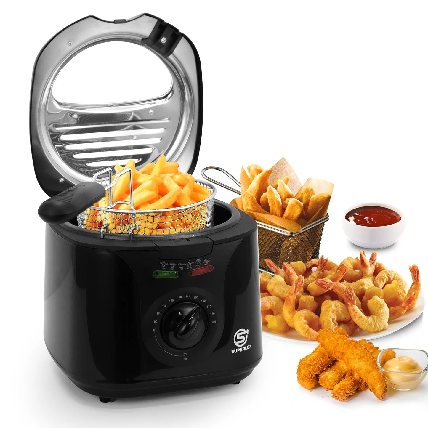 SUPERLEX Electric Deep Fryer 1L For Home Temperature Control Visual Window Removable Oil Tank Easy‑Clean Fried Chicken Fries Pot